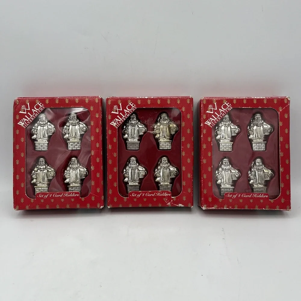 12 Silverplate Table Place Card Holders Santa Wallace Silversmith Christmas 3‎